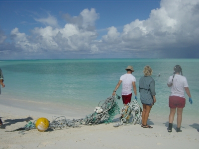 Derelict fishing gear cleanup on a beach in the Northwestern Hawaiian Islands