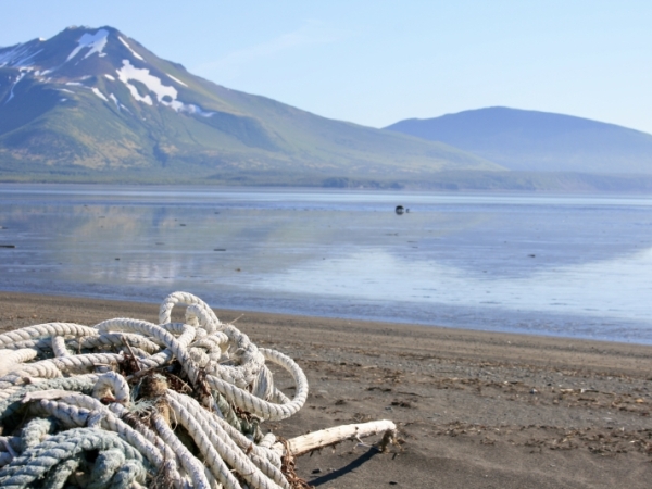 Marine debris on a remote beach in Alaska. 