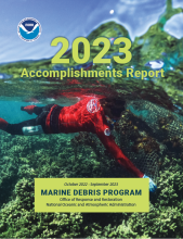 Cover of the 2023 NOAA Marine Debris Program Accomplishments Report.