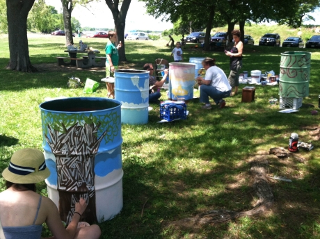 Salem Sound Coastwatch Painting Garbage Cans for Increased Use.