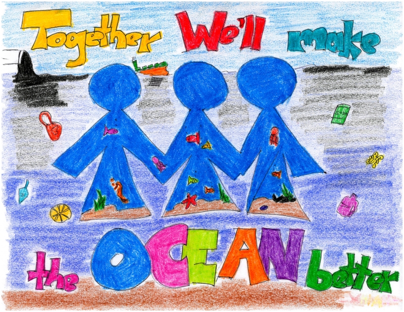 Artwork by Xhian R. (Grade 2, U.S. Virgin Islands), winner of the 2021 Annual NOAA Marine Debris Program Art Contest