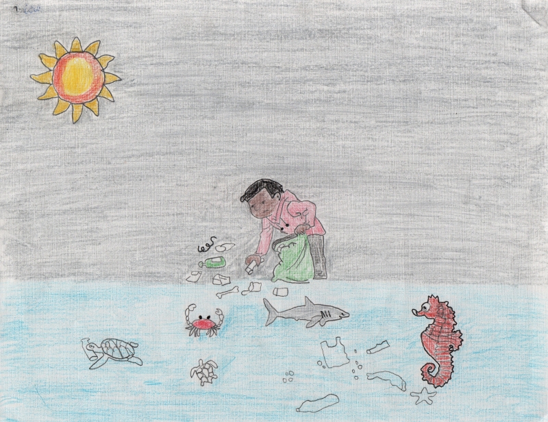 Artwork by Courtlyn W. (Grade 7, Louisiana), winner of the Annual NOAA Marine Debris Program Art Contest.