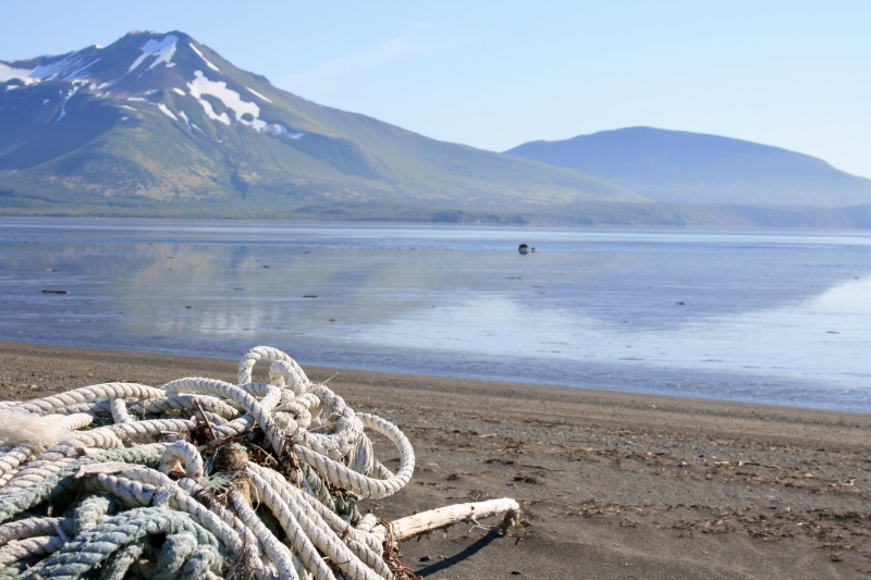 Marine debris on a remote beach in Alaska. 