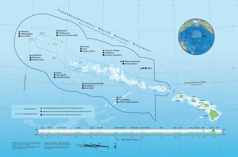 A map of Papahānaumokuākea Marine National Monument.