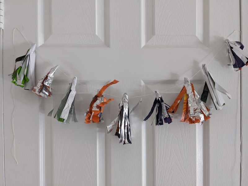 The finished tinsel across a door. 