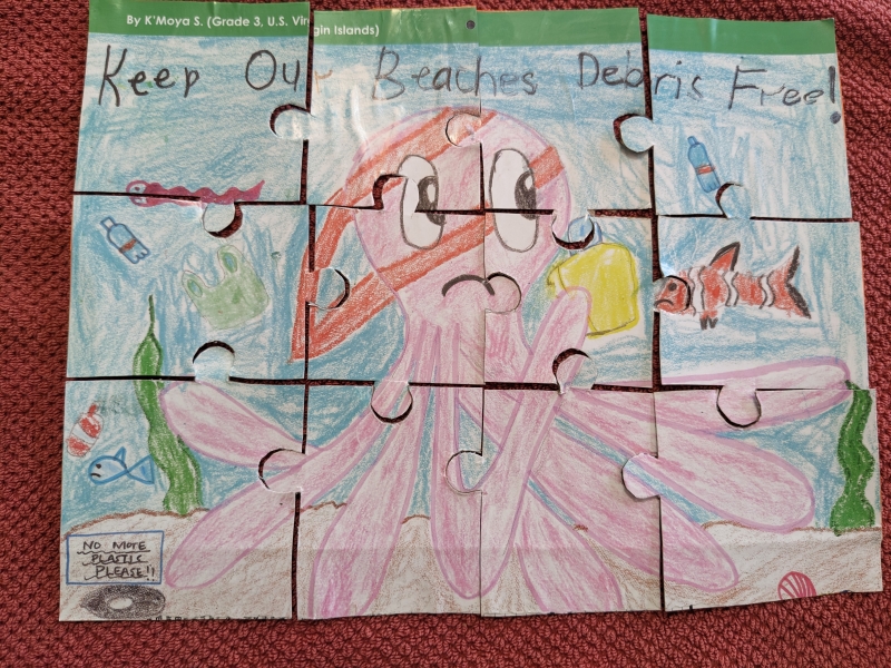 A piece of calendar artwork repurposed as a puzzle. 
