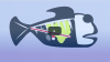 Animated fish with ingested garbage.