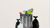 Overflowing garbage can.